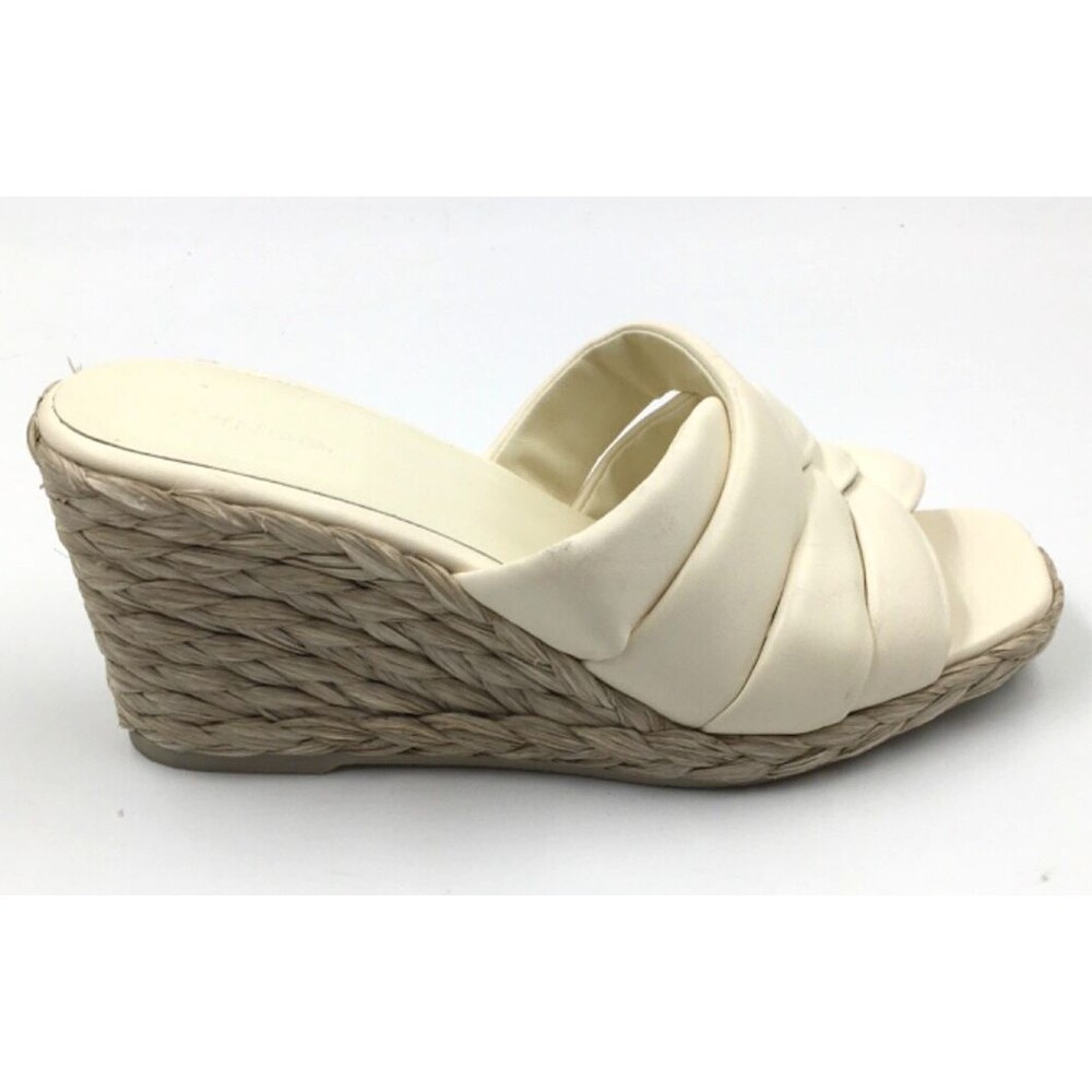 VINCE Gilian Woven Leather Espadrille Wedge Sandals Ivory Womens Size 9.5